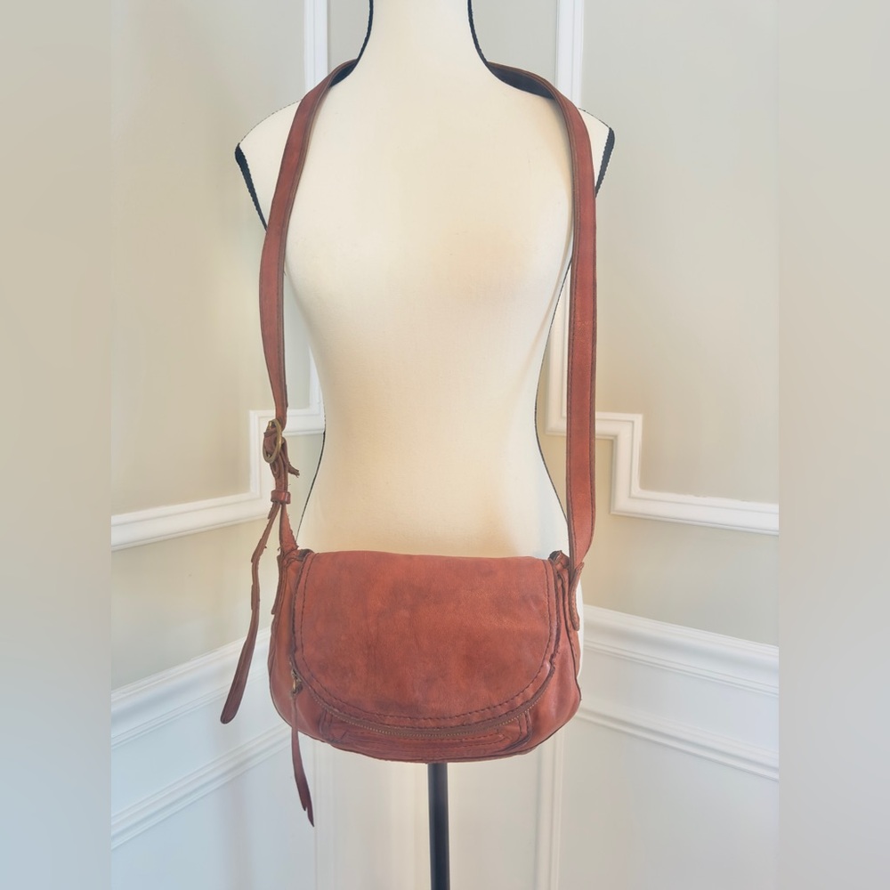 Lucky Brand Brown Lamb Leather Stash Foldover Purse Bag Hobo